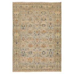 9 x 13 Modern Tabriz Style Wool Area Rug – Muted Earth Tones & Floral Medallions