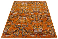 9 x 13 Vibrant Orange Dragon & Phoenix Tibetan Wool Rug