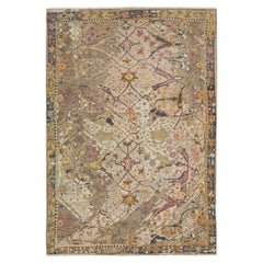 9 x 14 Modern Bidjar Style Hand-Knotted Wool Rug - Earthy Neutral & Rose Pink