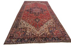 9' x 15' Antique Heriz Serapi Rug Geometric Authentic Antique Persian Rug c.1930