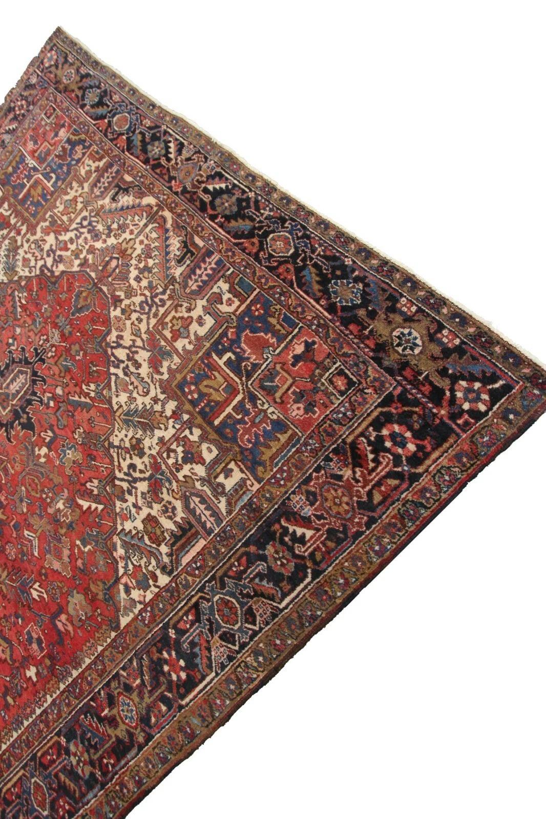 Persiano 9' x 15' Tappeto antico Heriz Serapi Geometrico Autentico Tappeto persiano antico 1930 ca. in vendita