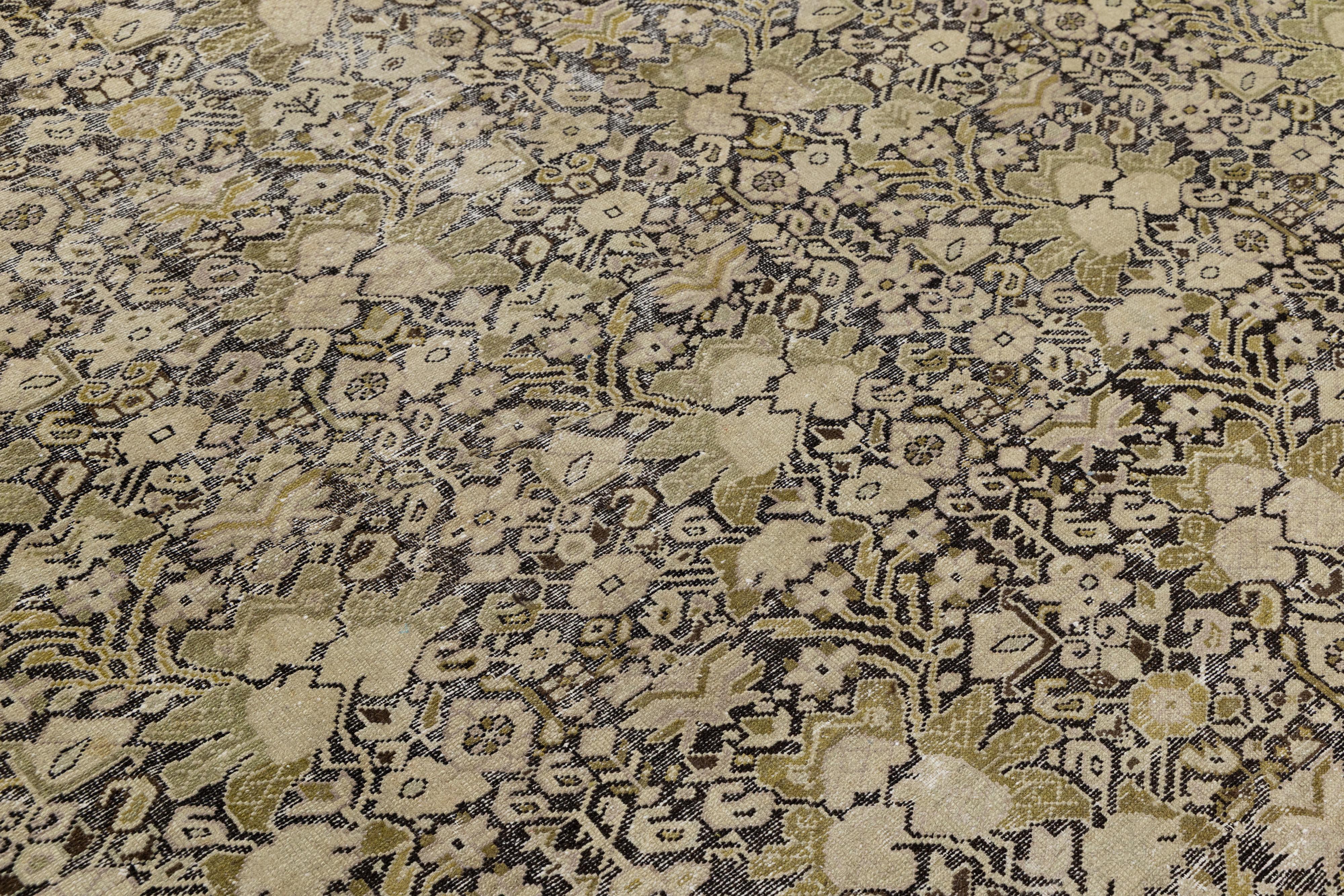 9 x 17 Tappeto antico in lana Malayer in marrone tenue con reticolo floreale persiano in vendita 2