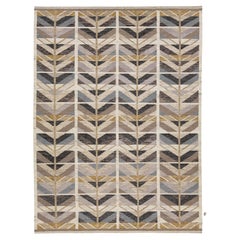 9 X !2 Modern Swedish Style Flat-Weave Wool Rug With Earthy Geometric Pattern