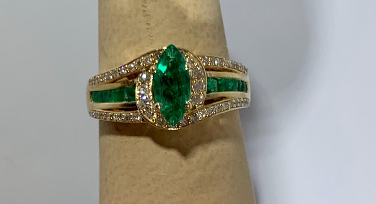 Marquise Cut Emerald and Diamond Ring 14 Karat Yellow Gold at 1stDibs |  marquise cut emerald ring, marisha ray engagement ring, marquise cut  emerald ring white gold