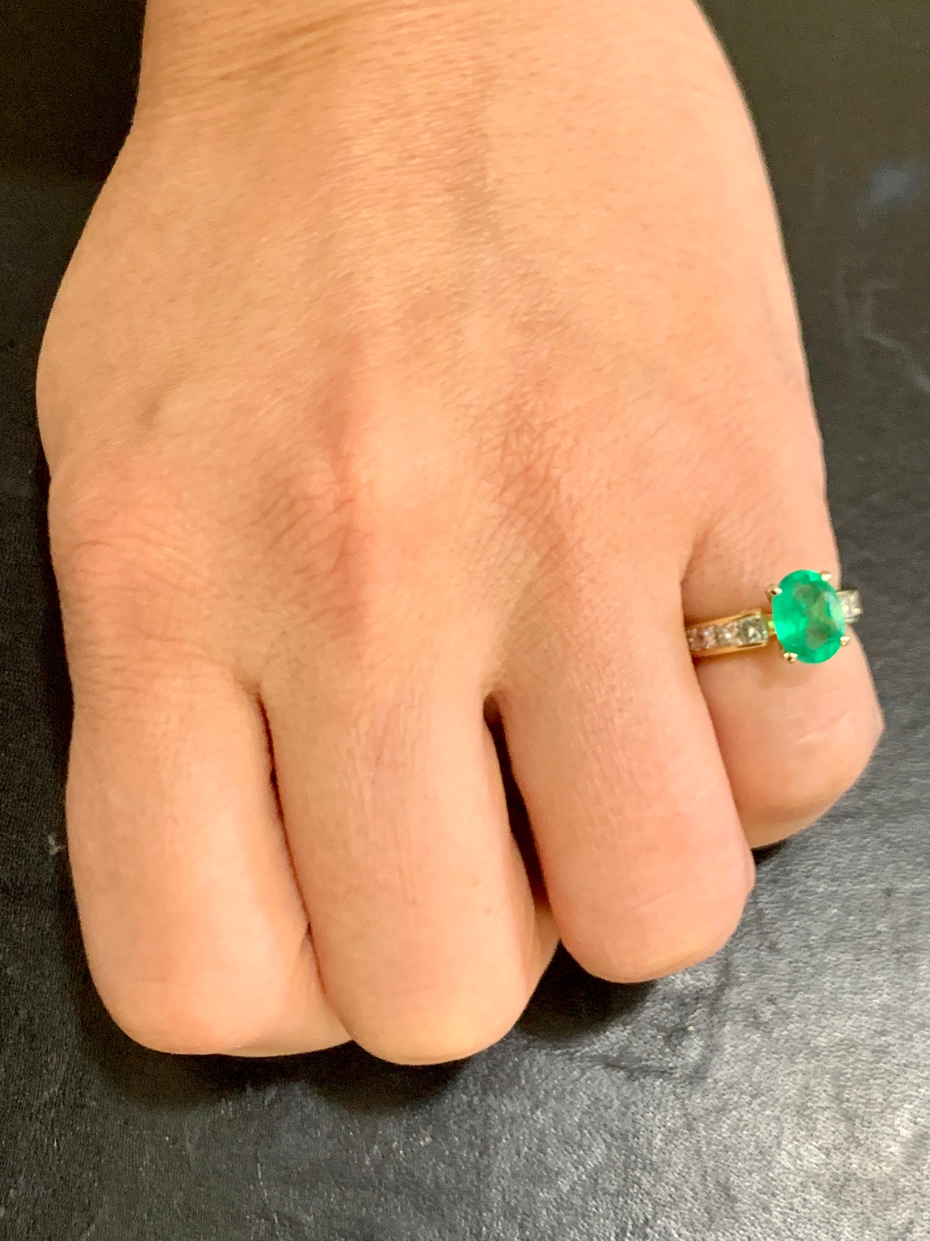 Oval Cut Oval Emerald and Diamond Ring 14 Karat Yellow Gold For Sale