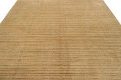 9 x 9 Modern Tibetan Wool & Silk Rug In Tan Color With Striped Pattern