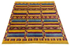 Tappeto in lana marocchina 9 x12 a strisce geometriche multicolore e vibrante