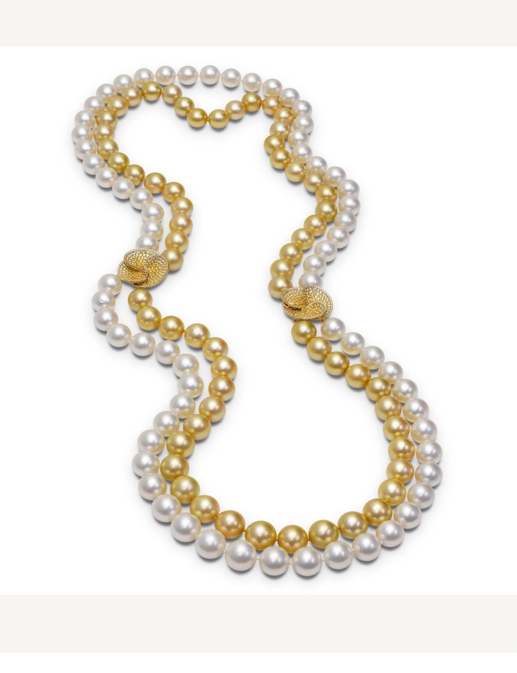 90, 000 Rare Important 18KT Large South Sea Pearl Golden Yellow Diamond Necklace