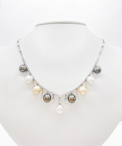 9.0-9.5mm South Sea Multi-Color Pearl Necklace Elegant Jewelry, 18K White Gold