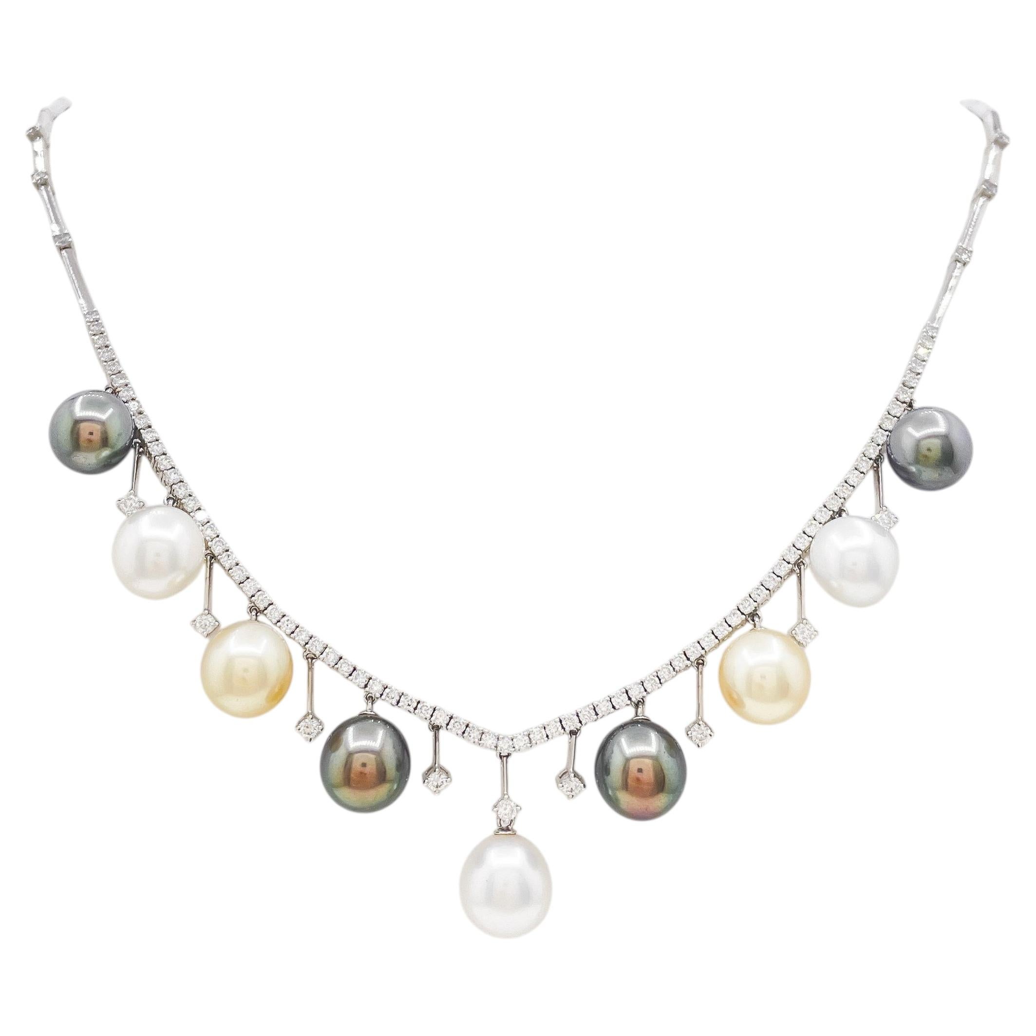 9.0-9.5mm South Sea Multi-Color Pearl Necklace Elegant Jewelry 18K White Gold