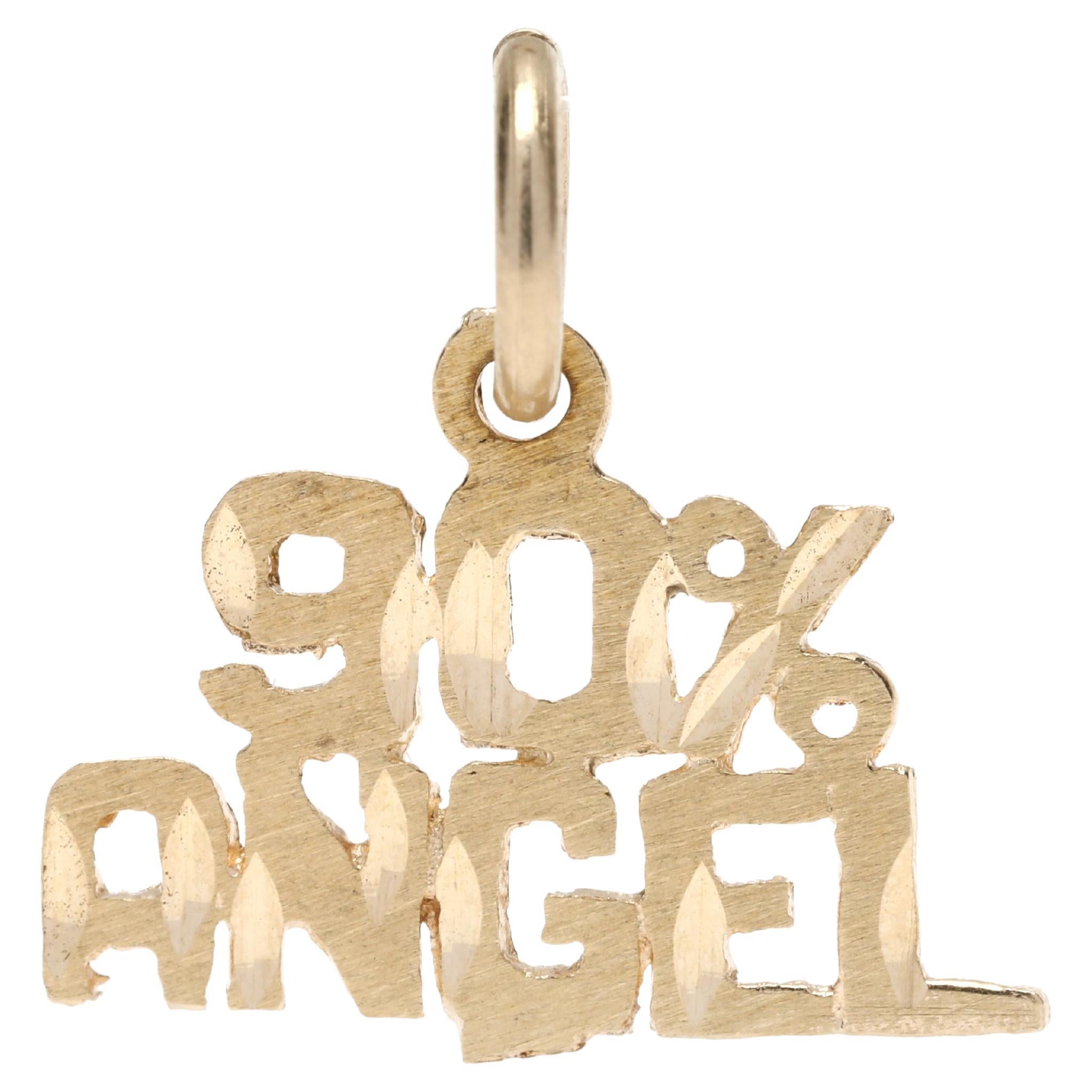 90% Angel Charm, 14k Yellow Gold, Flat Angel Charm, Small Gold
