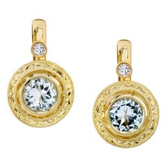 Hand Engraved Diamond Drop Earrings in Yellow Gold, 1.00 Carat Total