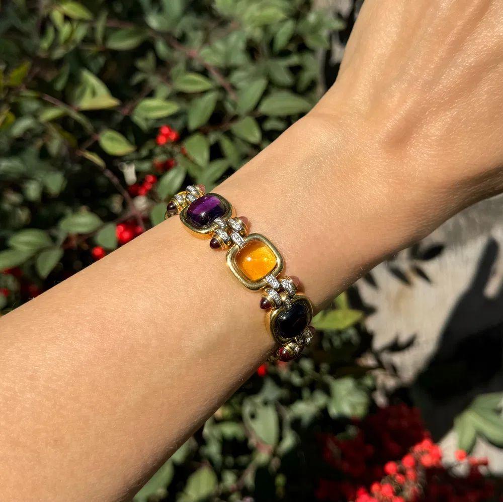 Moderniste Bracelet fantaisie vintage en or avec améthyste, citrine et diamants RBC de 90 carats en vente