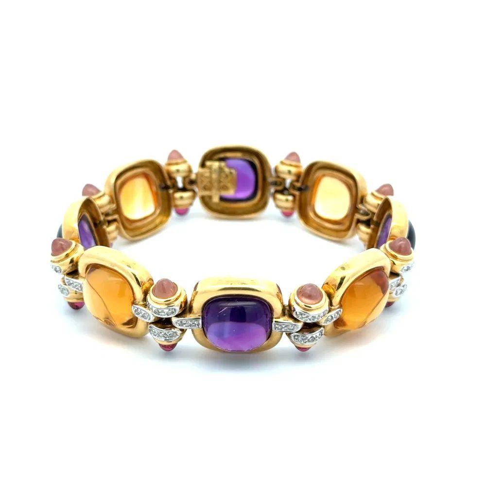 Taille mixte Bracelet fantaisie vintage en or avec améthyste, citrine et diamants RBC de 90 carats en vente