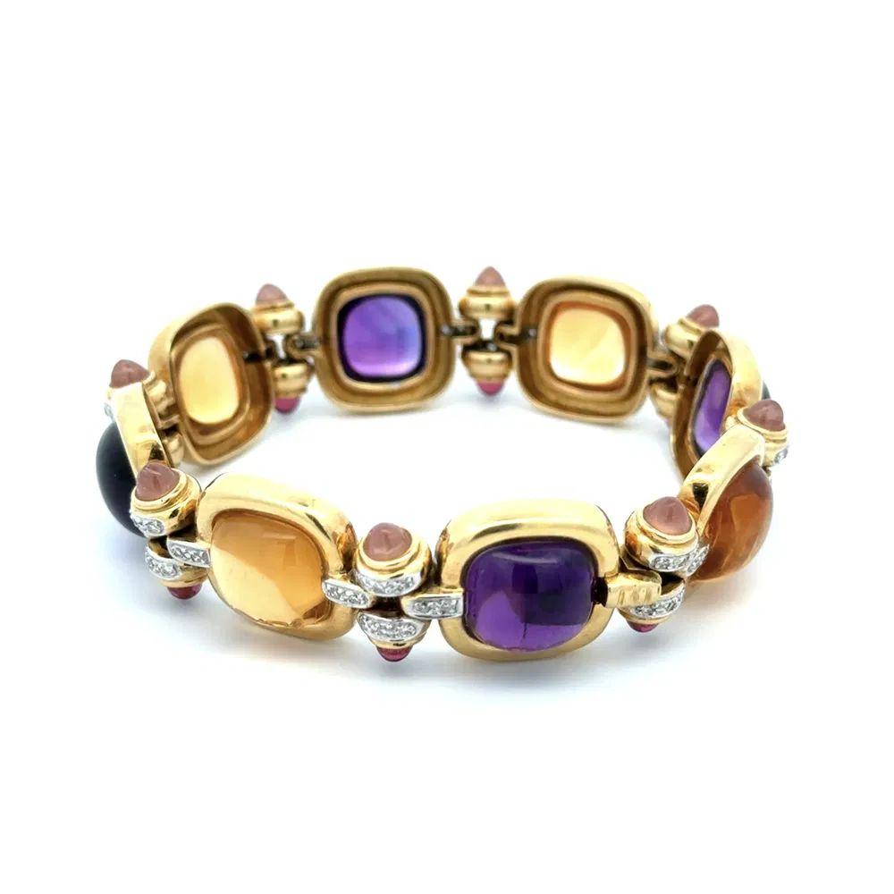 Bracelet fantaisie vintage en or avec améthyste, citrine et diamants RBC de 90 carats Excellent état - En vente à Montreal, QC