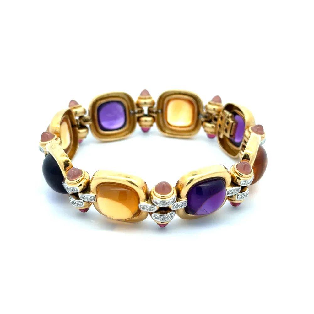 Bracelet fantaisie vintage en or avec améthyste, citrine et diamants RBC de 90 carats Pour femmes en vente