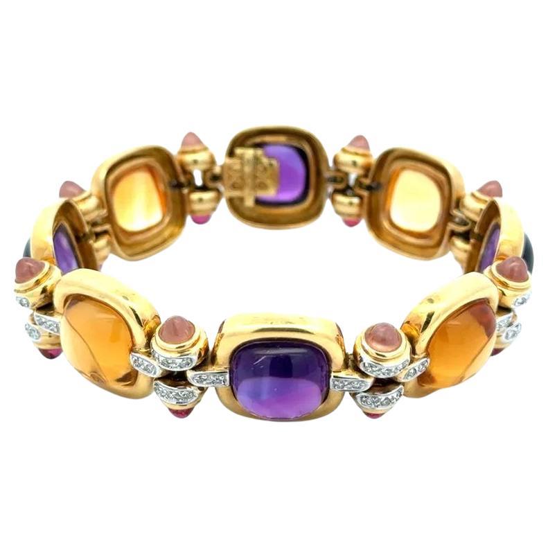 90 Carat Amethyst Citrine and RBC Diamond Gold Vintage Statement Bracelet