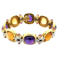 90 Karat Amethyst Citrin und RBC Diamant Gold Vintage Statement-Armband