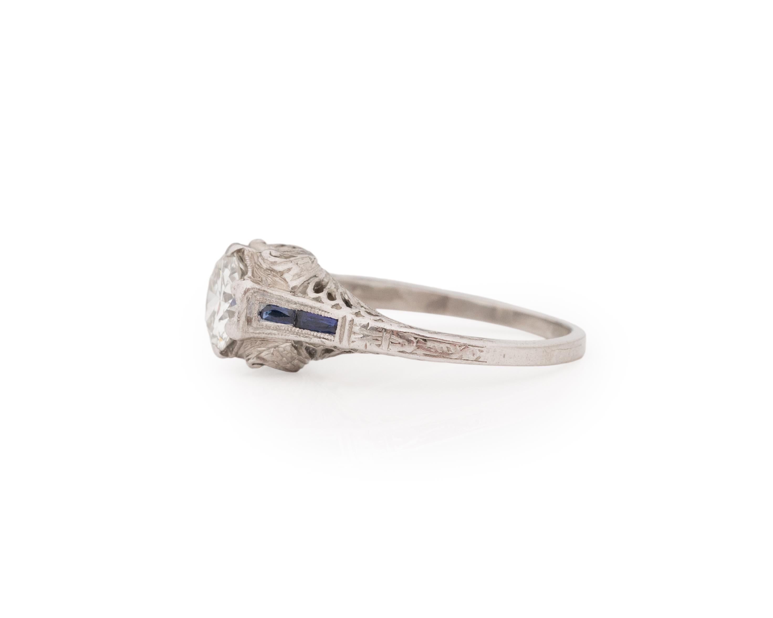 Old European Cut .90 Carat Art Deco Diamond Platinum Engagement Ring For Sale