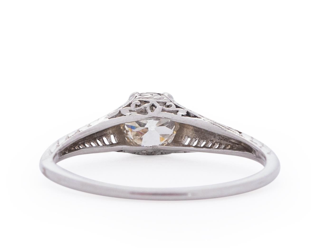 Old European Cut .90 Carat Art Deco Diamond Platinum Engagement Ring For Sale
