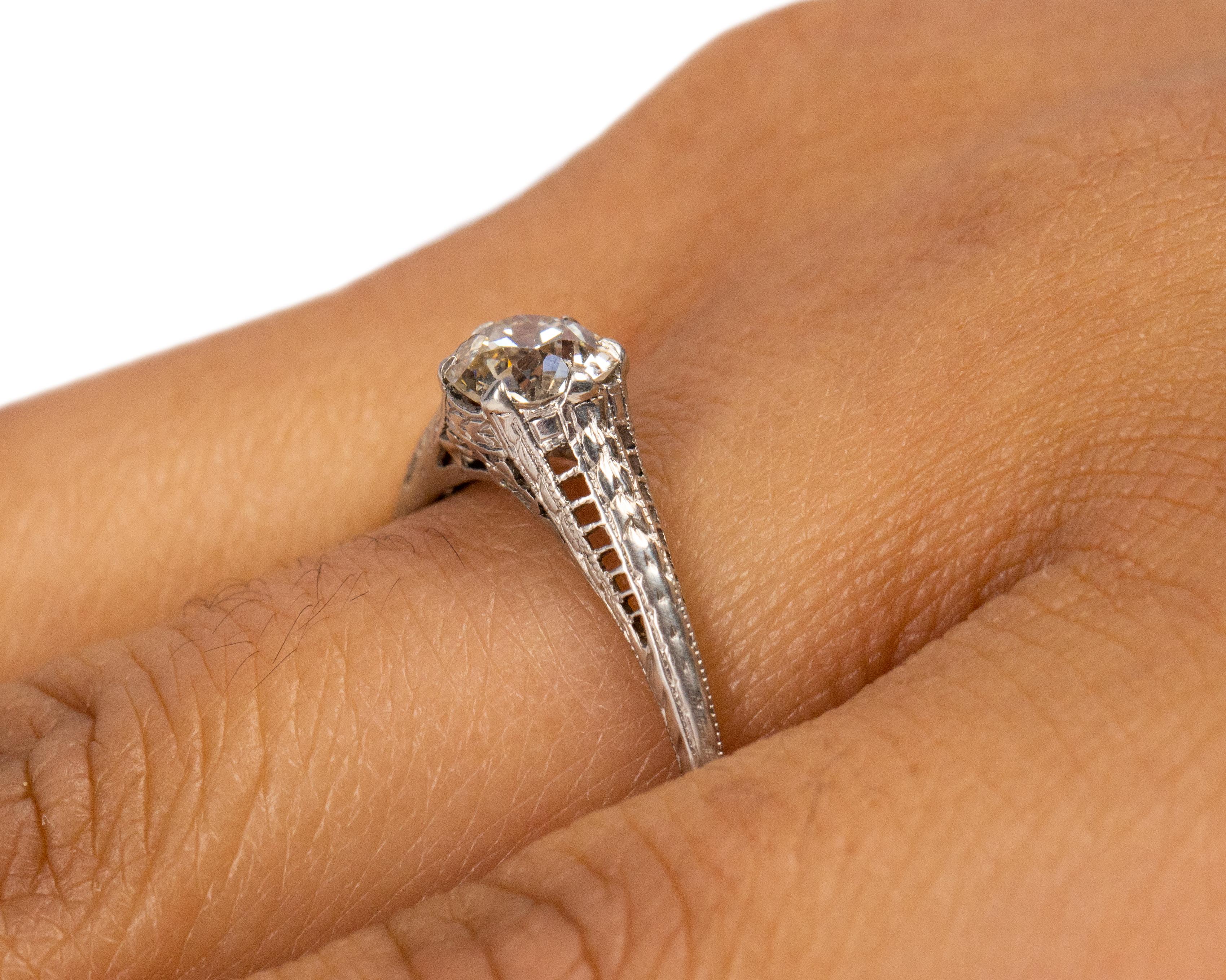 .90 Carat Art Deco Diamond Platinum Engagement Ring For Sale 1