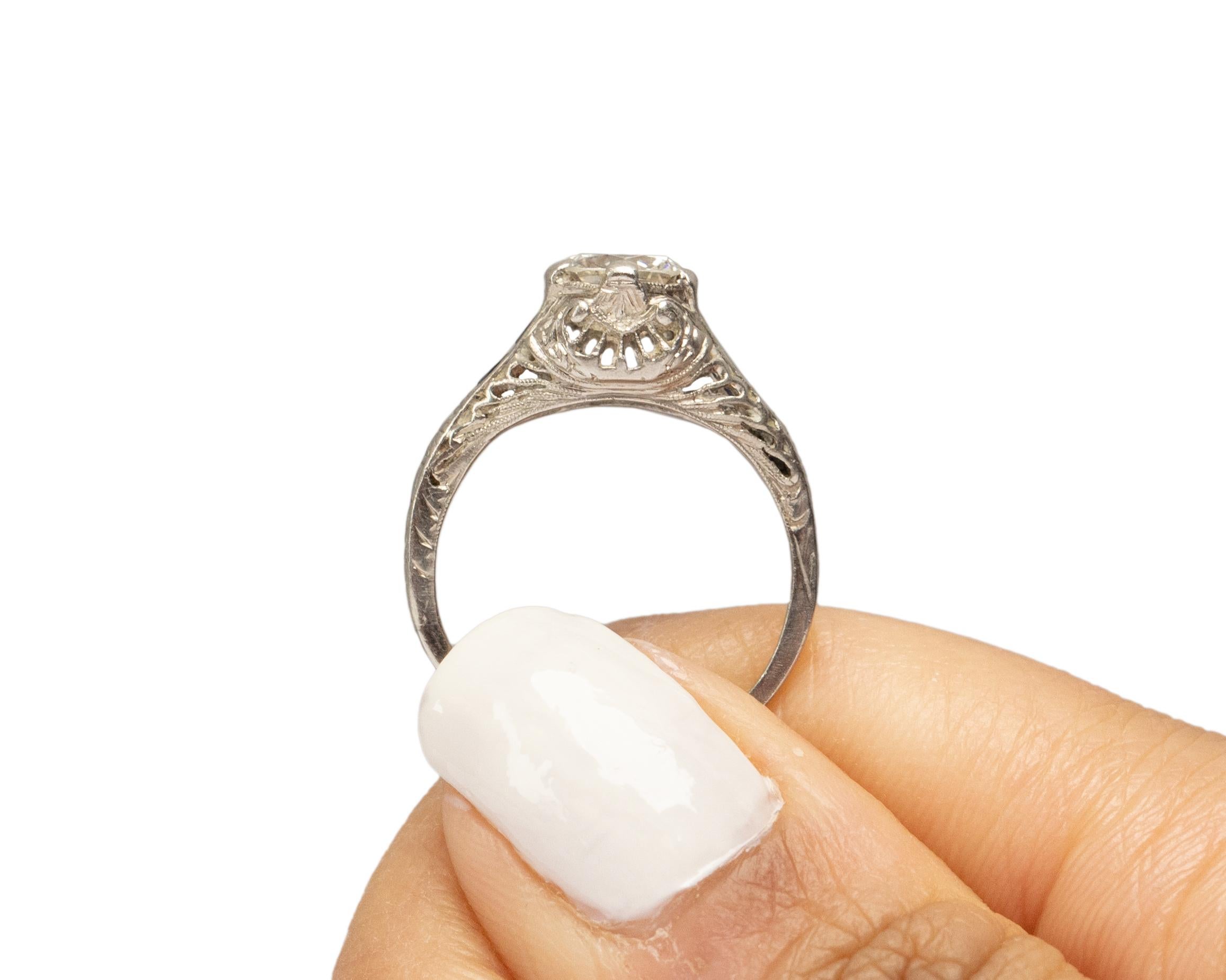 Anello di fidanzamento in platino con diamante Art Deco da .90 carati in vendita 2