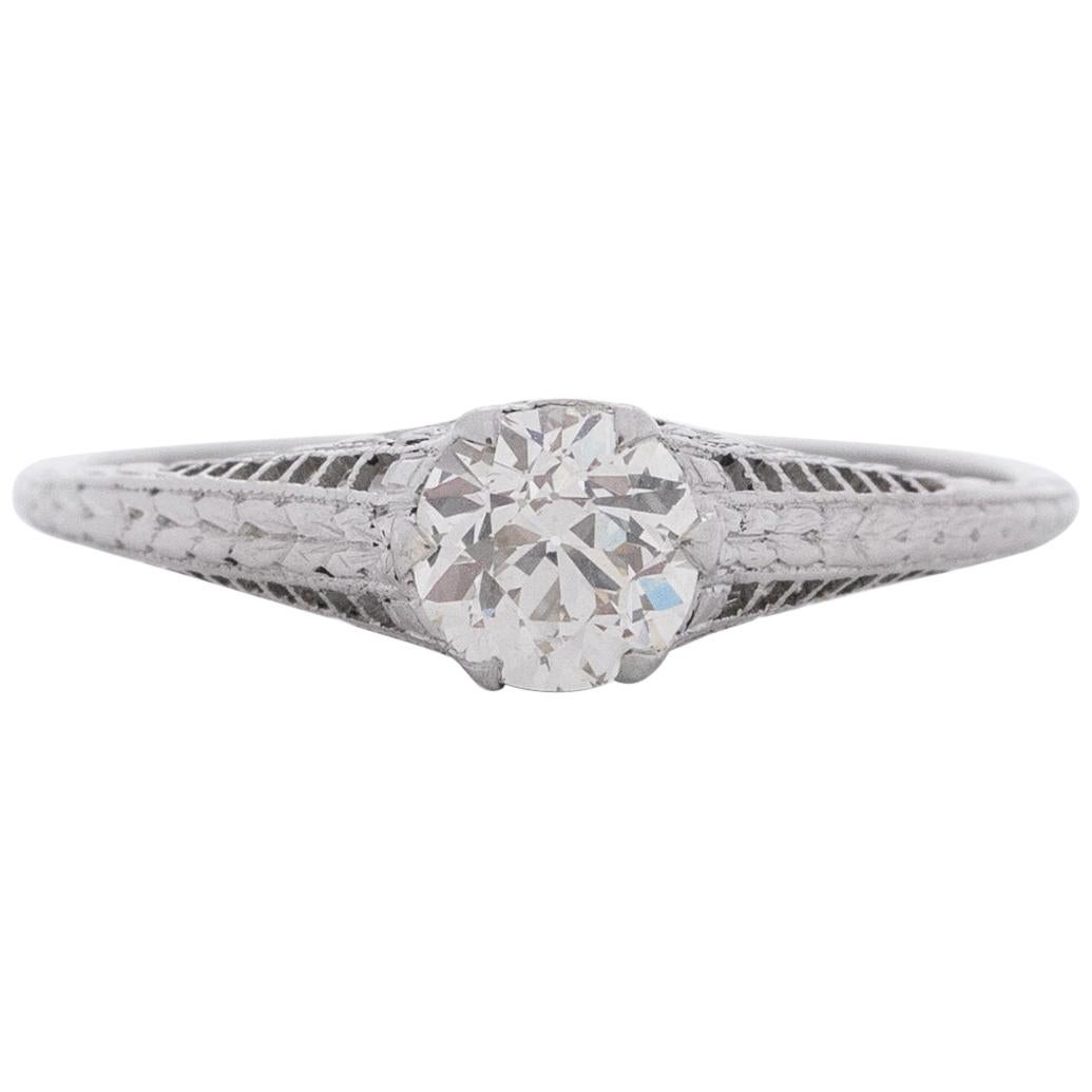 .90 Carat Art Deco Diamond Platinum Engagement Ring For Sale