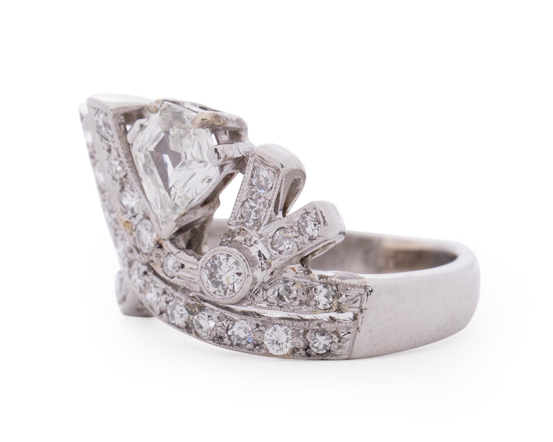 Antique Cushion Cut .90 Carat Art Deco Shield Diamond Platinum Engagement Ring