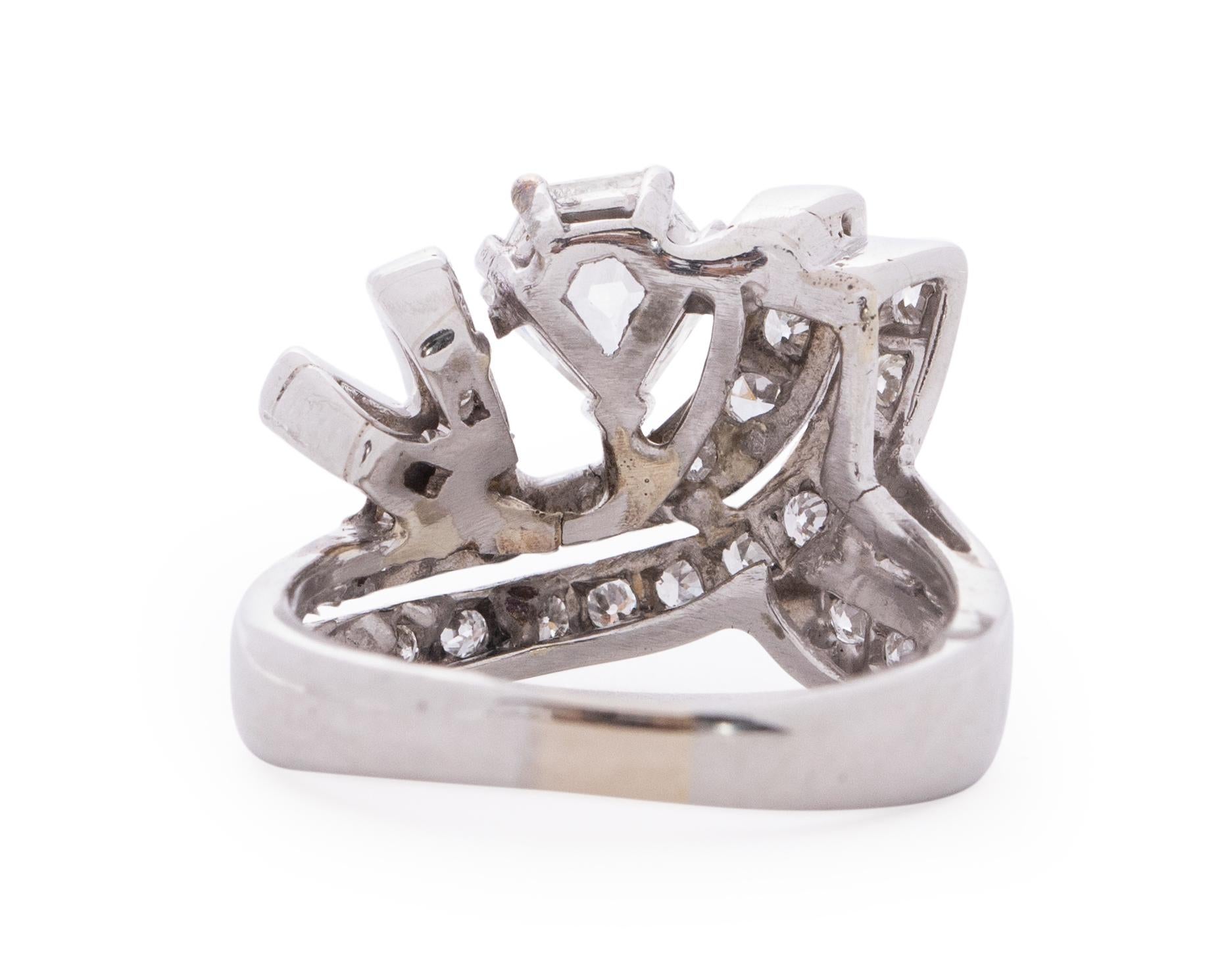 .90 Carat Art Deco Shield Diamond Platinum Engagement Ring In Good Condition In Atlanta, GA