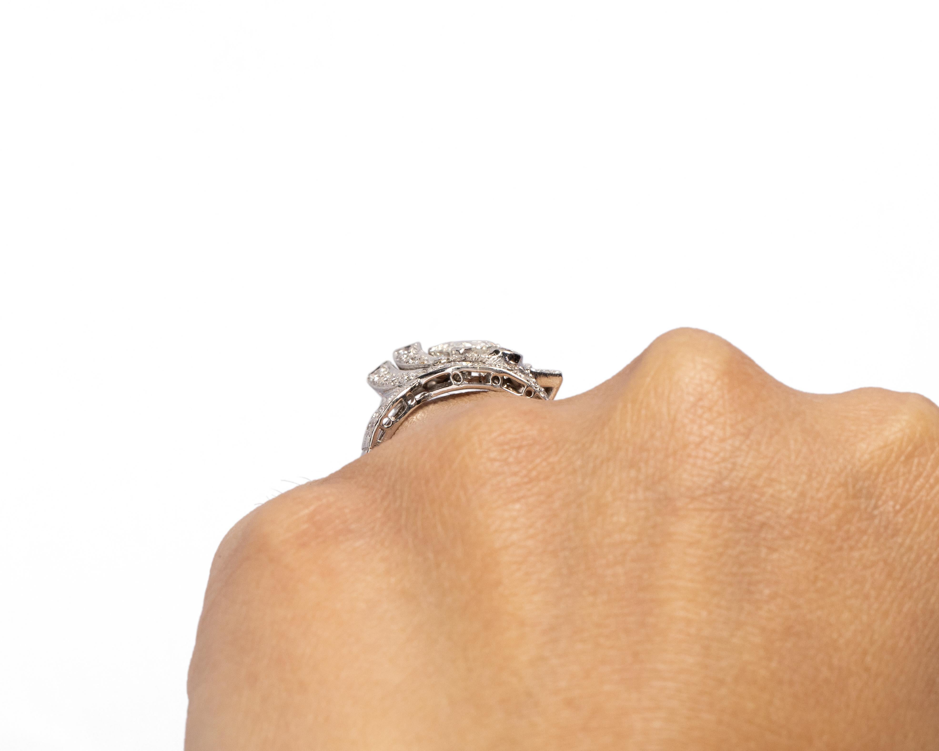 .90 Carat Art Deco Shield Diamond Platinum Engagement Ring 1
