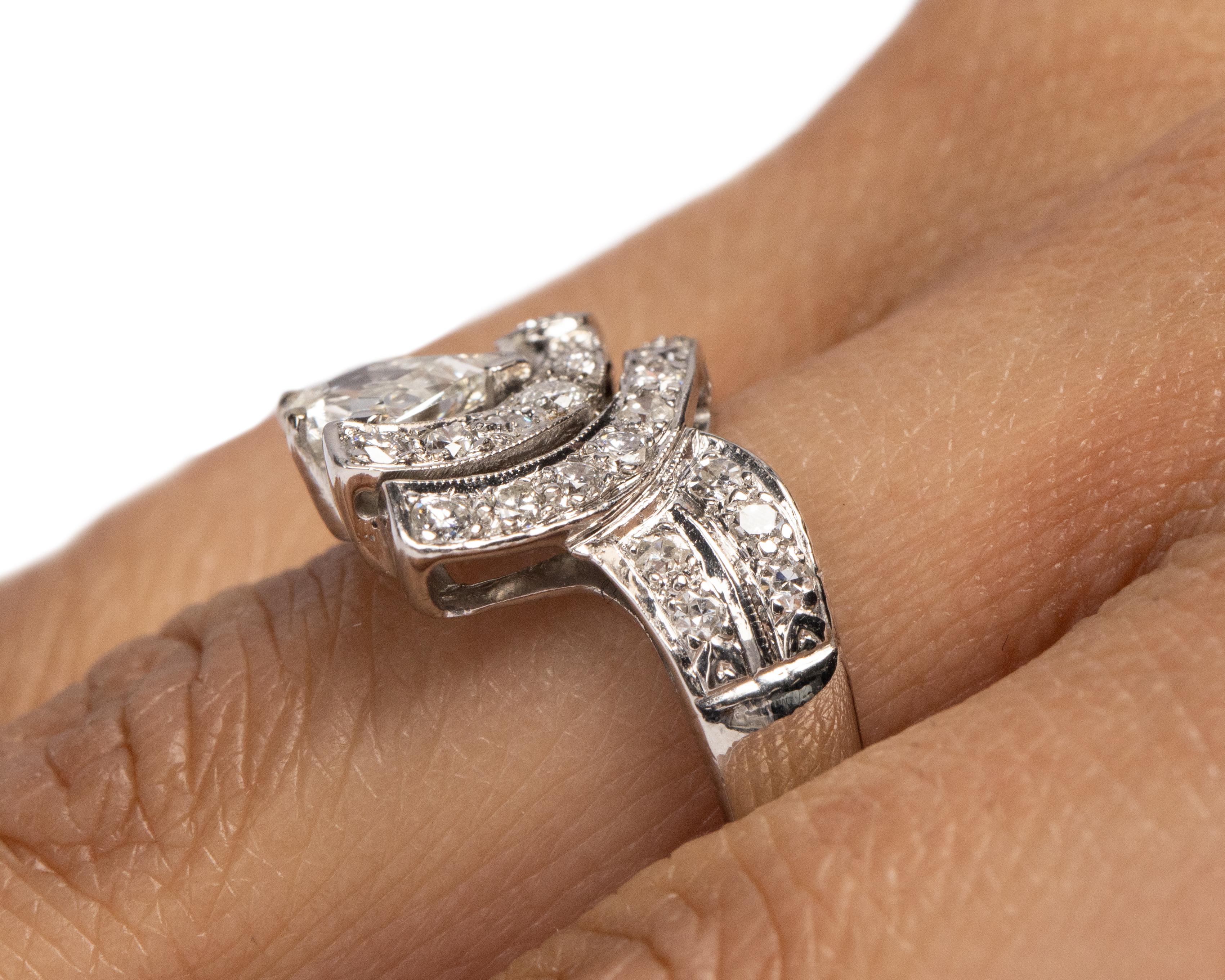 .90 Carat Art Deco Shield Diamond Platinum Engagement Ring 2