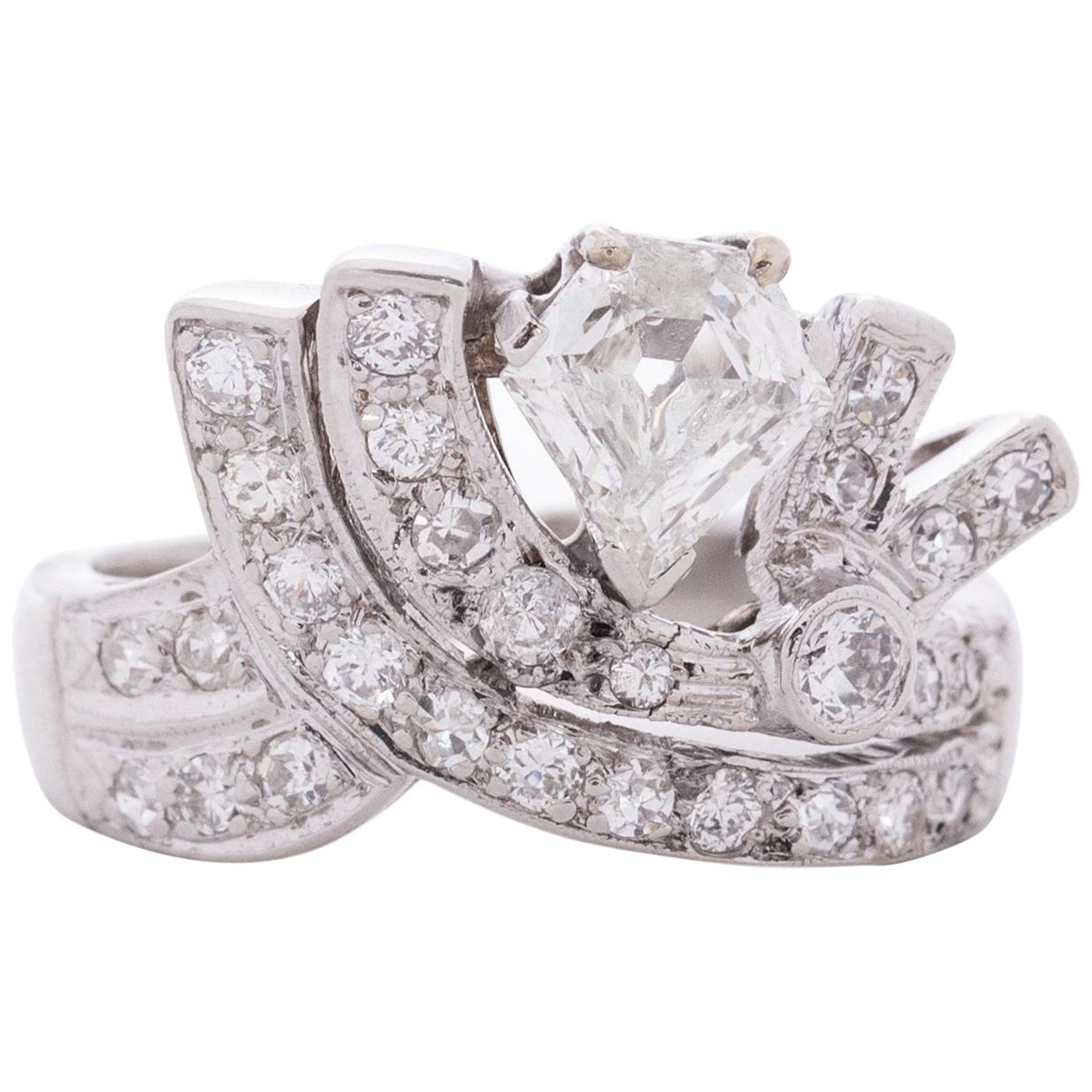 .90 Carat Art Deco Shield Diamond Platinum Engagement Ring