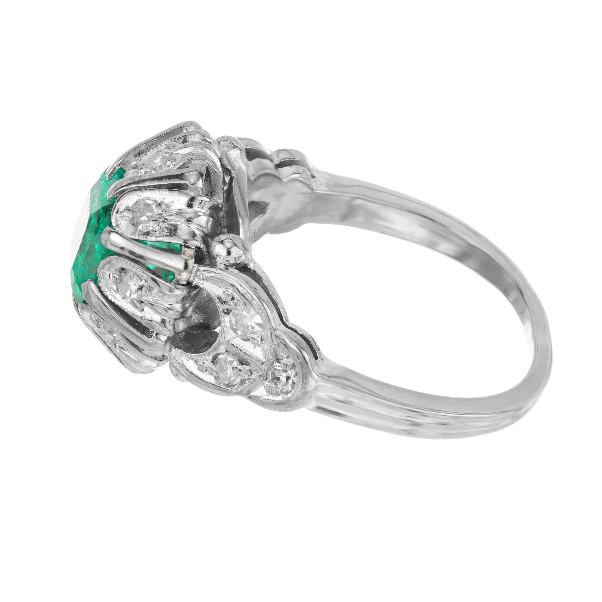.90 Carat Bright Green Emerald Diamond Platinum Victorian Engagement Ring For Sale 1
