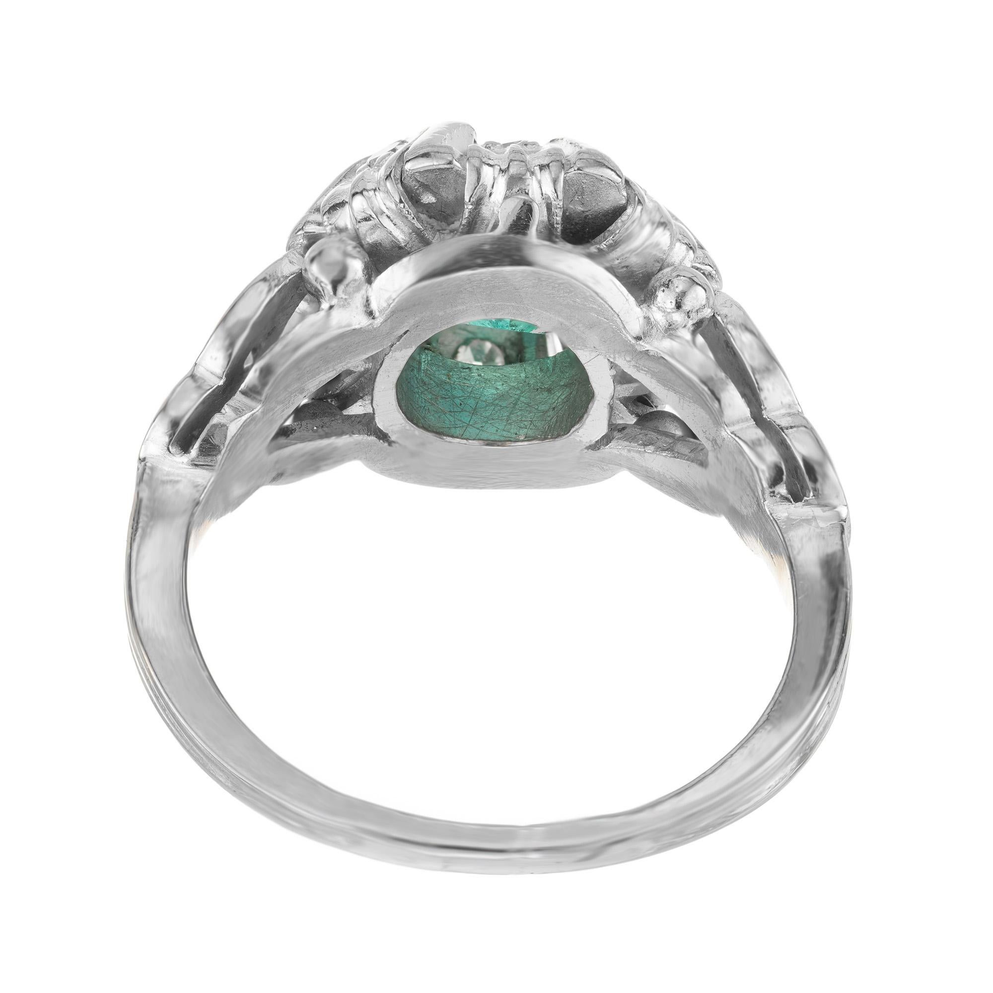 .90 Carat Bright Green Emerald Diamond Platinum Victorian Engagement Ring For Sale 2