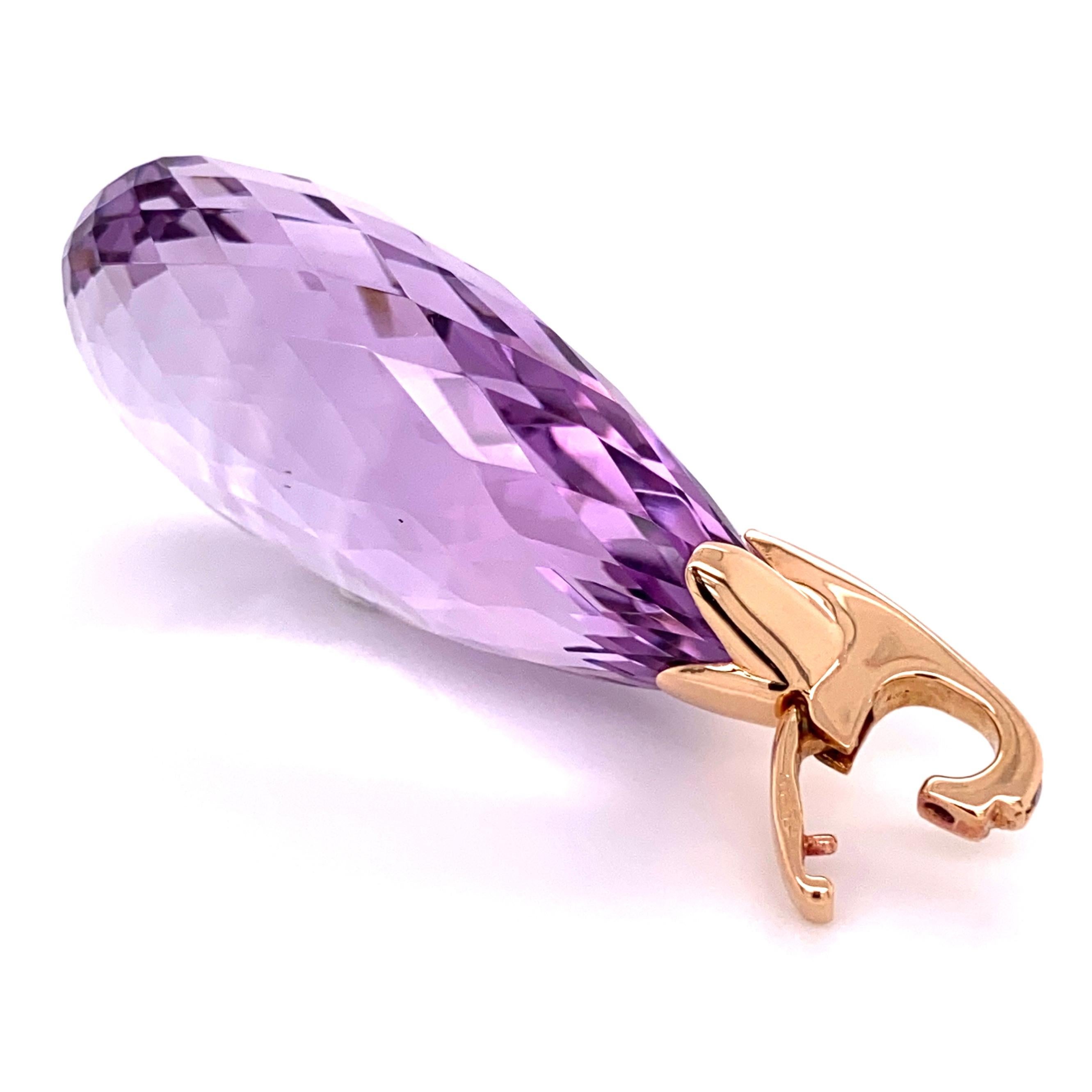 Modern 90 Carat Briolette Amethyst and Champagne Diamond Rose Gold Pendant Necklace For Sale