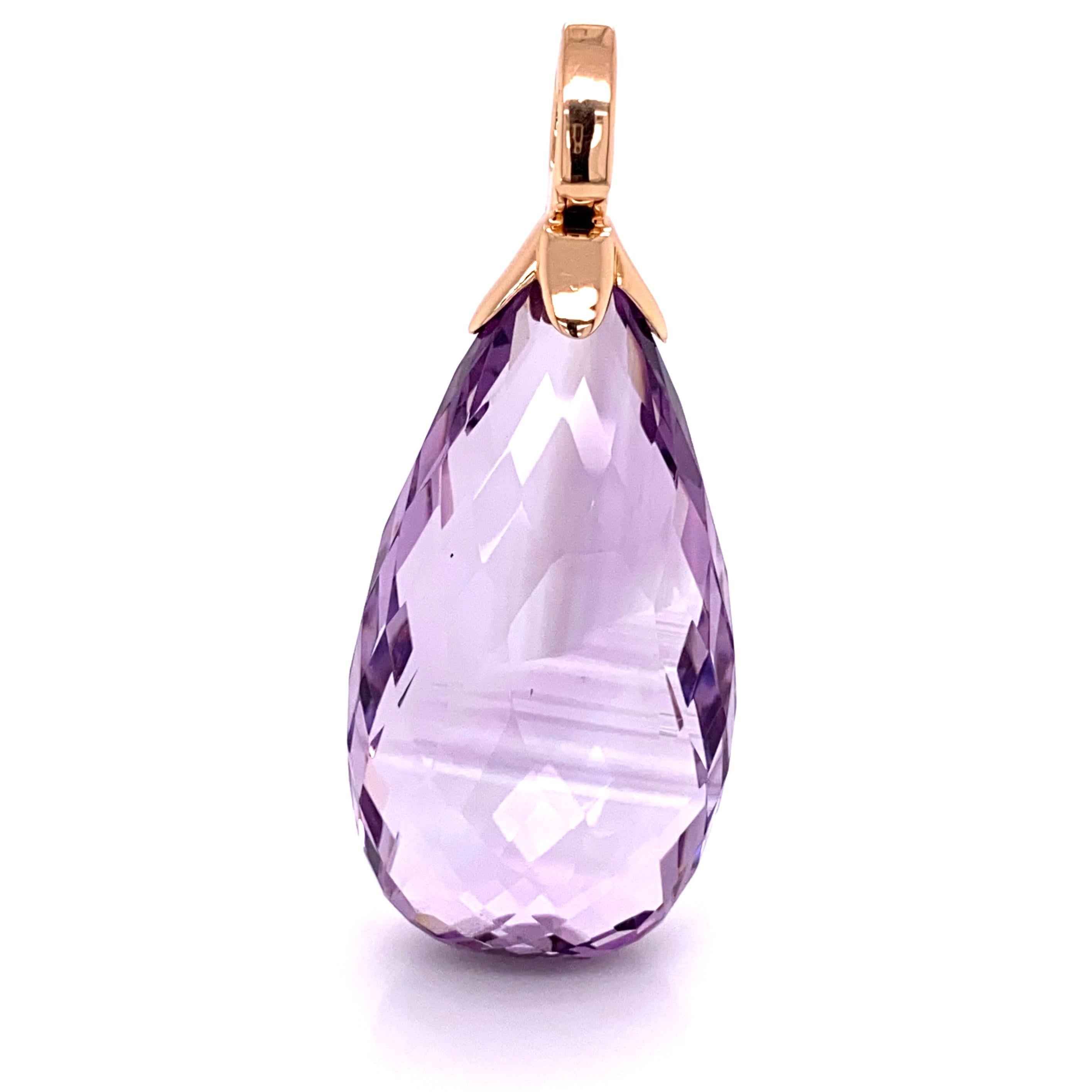 90 Carat Briolette Amethyst and Champagne Diamond Rose Gold Pendant Necklace In Excellent Condition In Montreal, QC