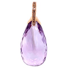 90 Carat Briolette Amethyst and Champagne Diamond Rose Gold Pendant Necklace
