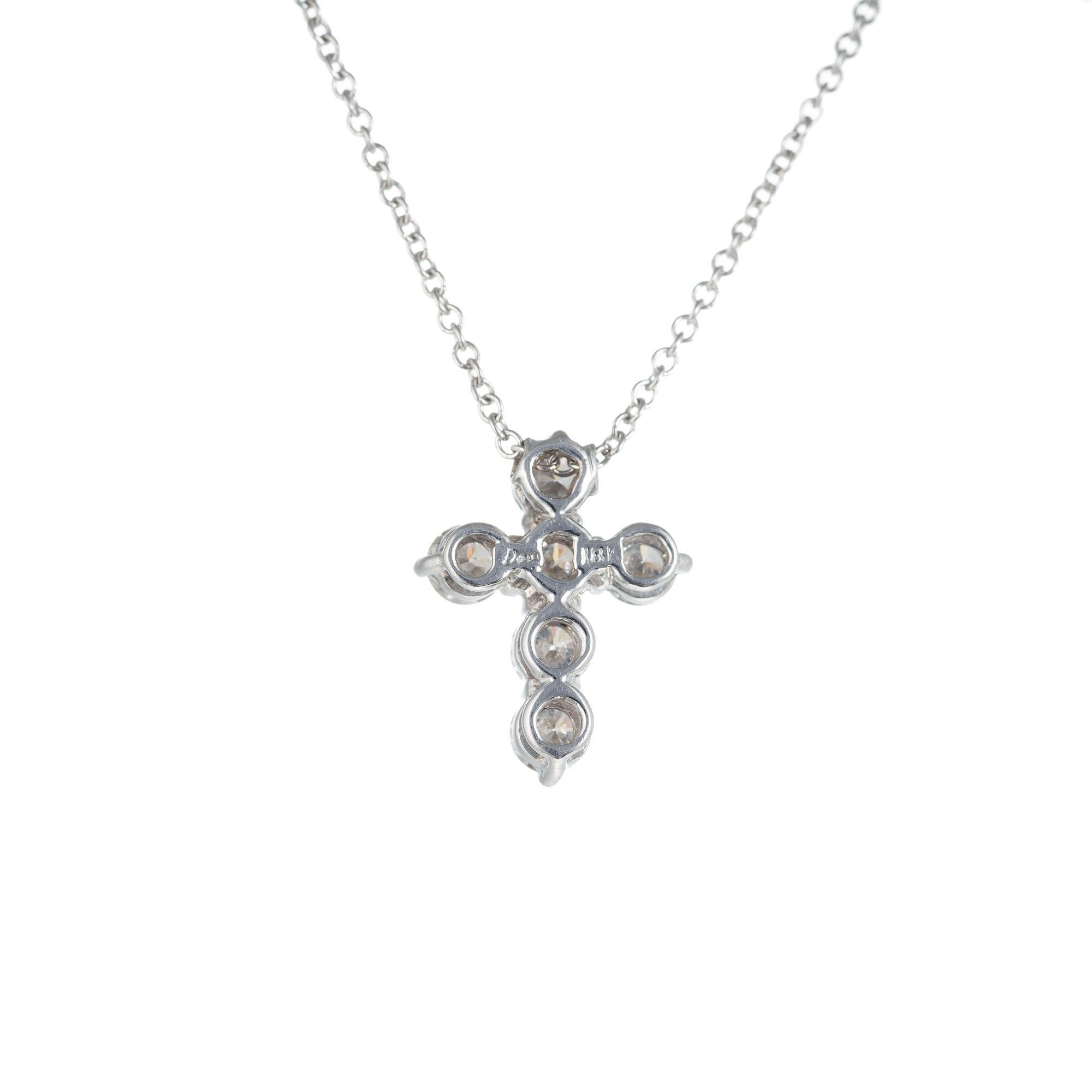 Round Cut .90 Carat Diamond Cross Pendant Necklace For Sale