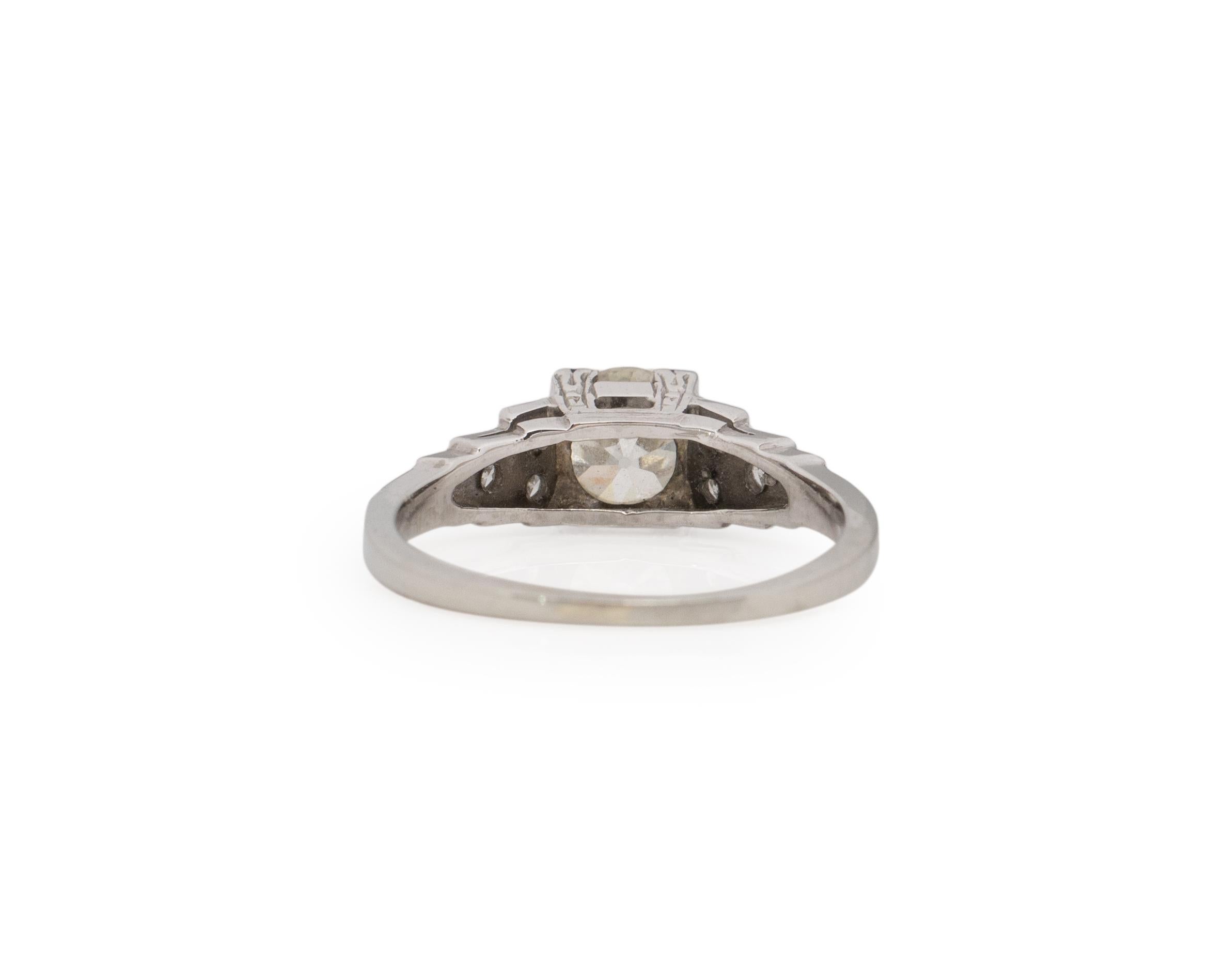 Art Deco .90 Carat Diamond Platinum Engagement Ring For Sale