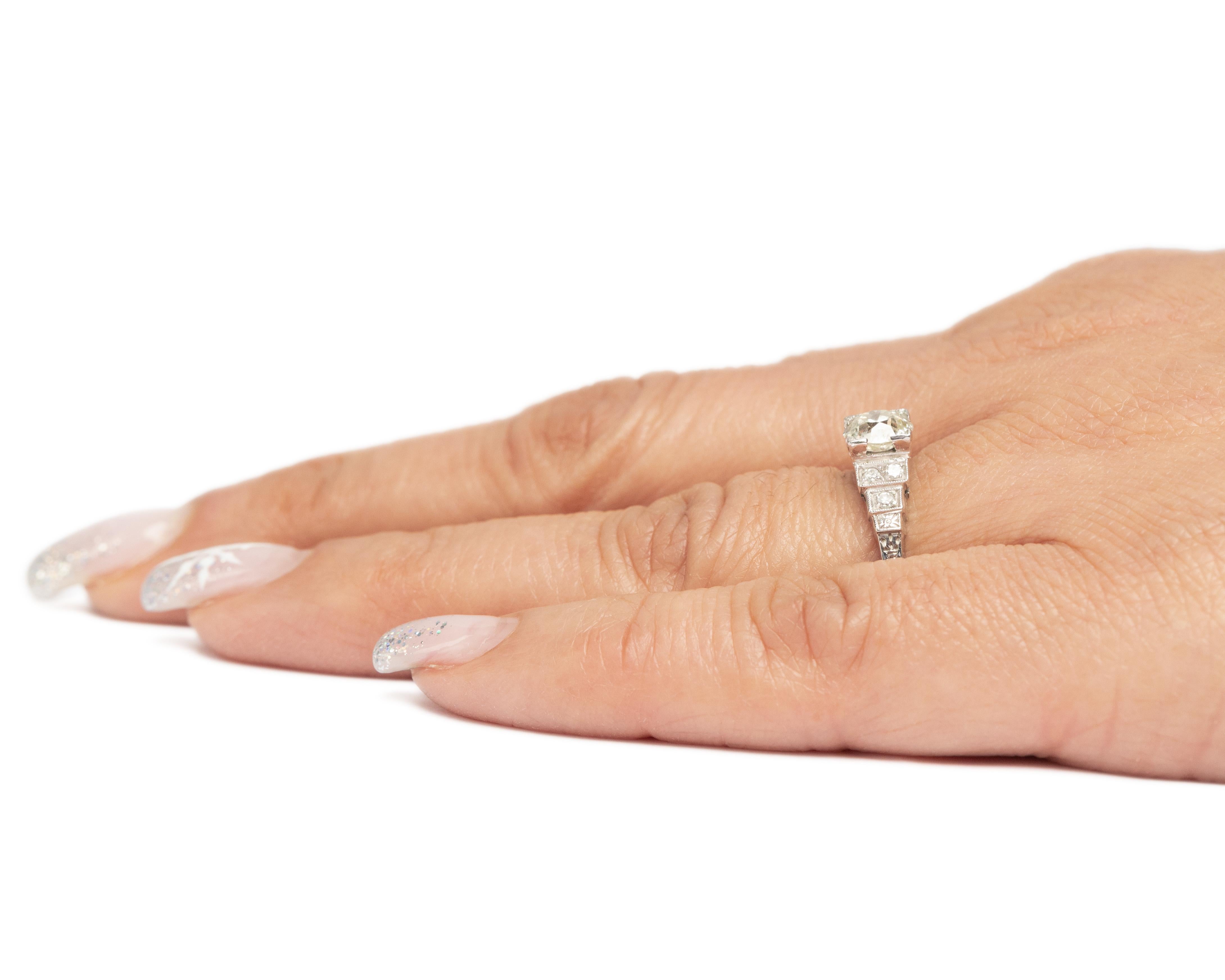 Old European Cut .90 Carat Diamond Platinum Engagement Ring For Sale