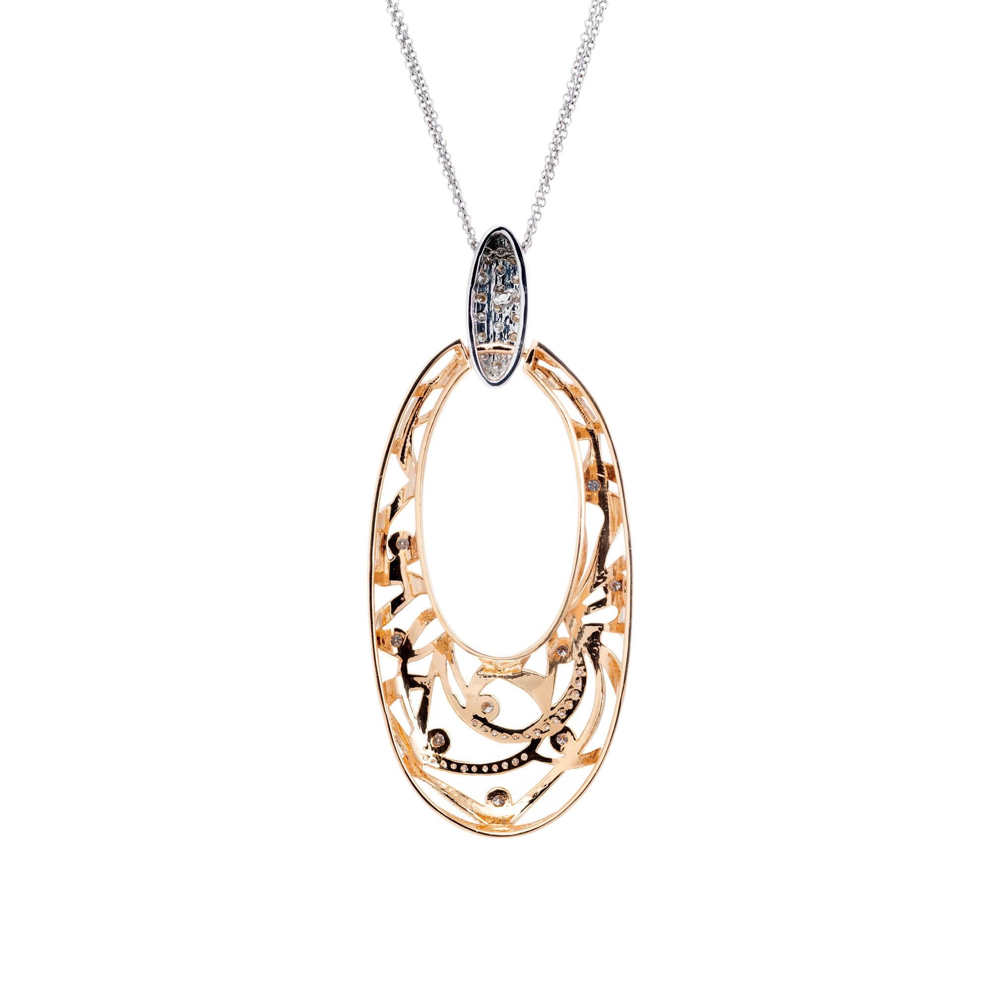 .90 Carat Diamond Rose Gold Open Oval Pendant Necklace In Excellent Condition In Stamford, CT