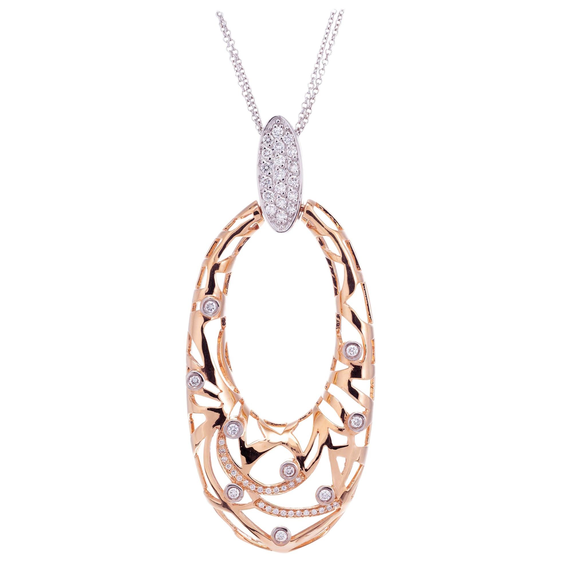 .90 Carat Diamond Rose Gold Open Oval Pendant Necklace