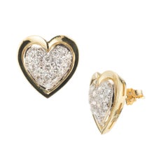 .90 Carat Diamond Two-Tone Gold Midcentury Heart Earrings