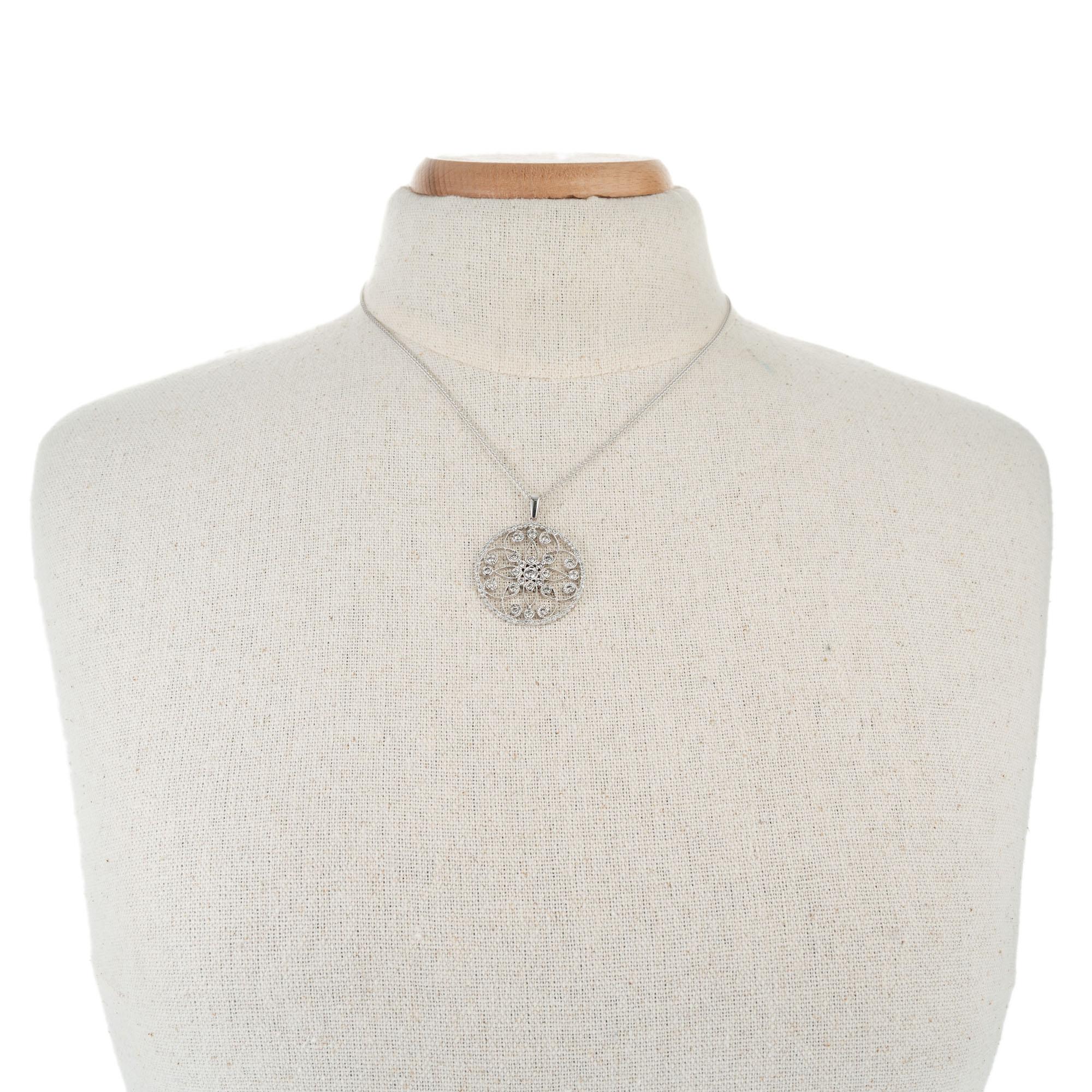 Women's .90 Carat Diamond White Gold Pendant Necklace For Sale