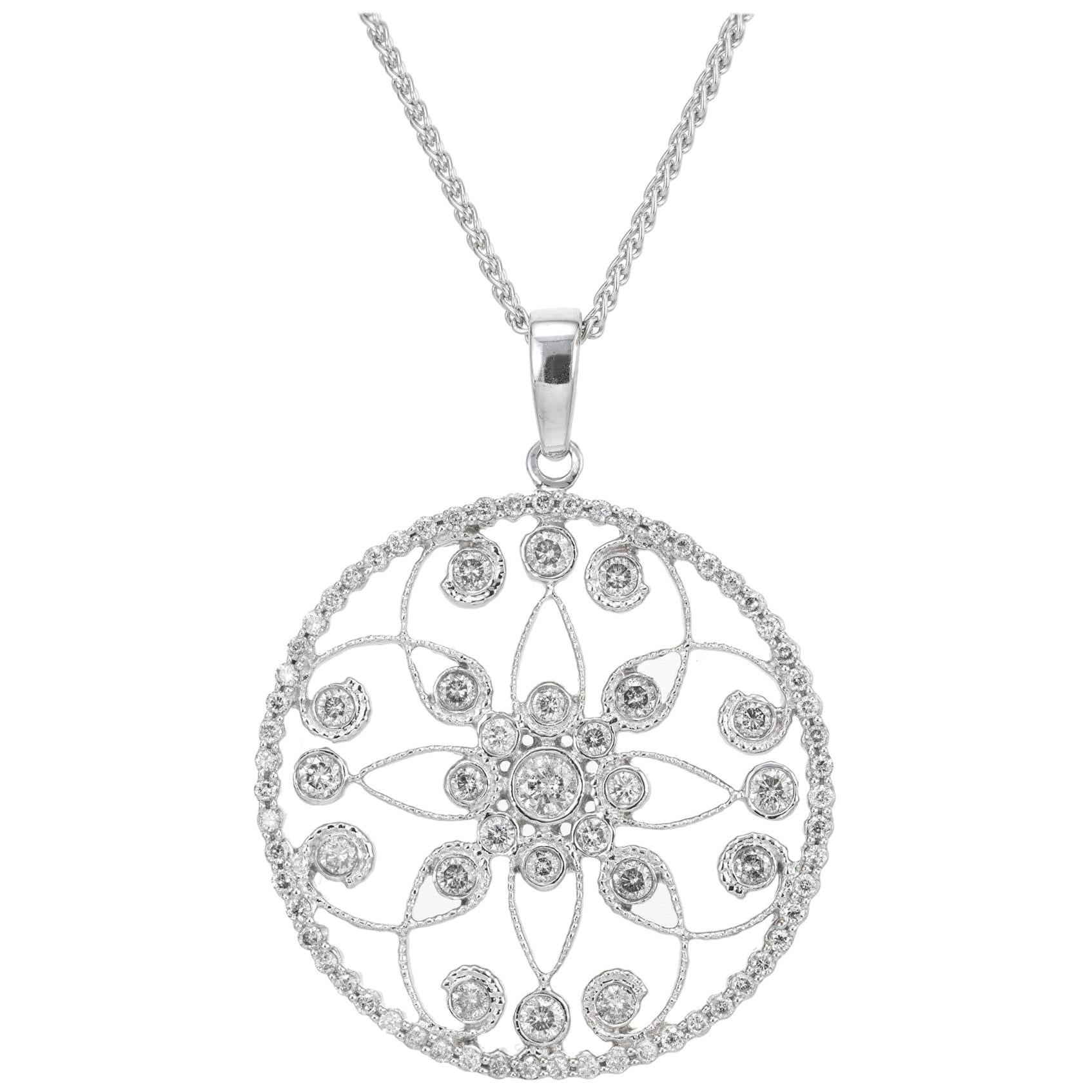.90 Carat Diamond White Gold Pendant Necklace For Sale