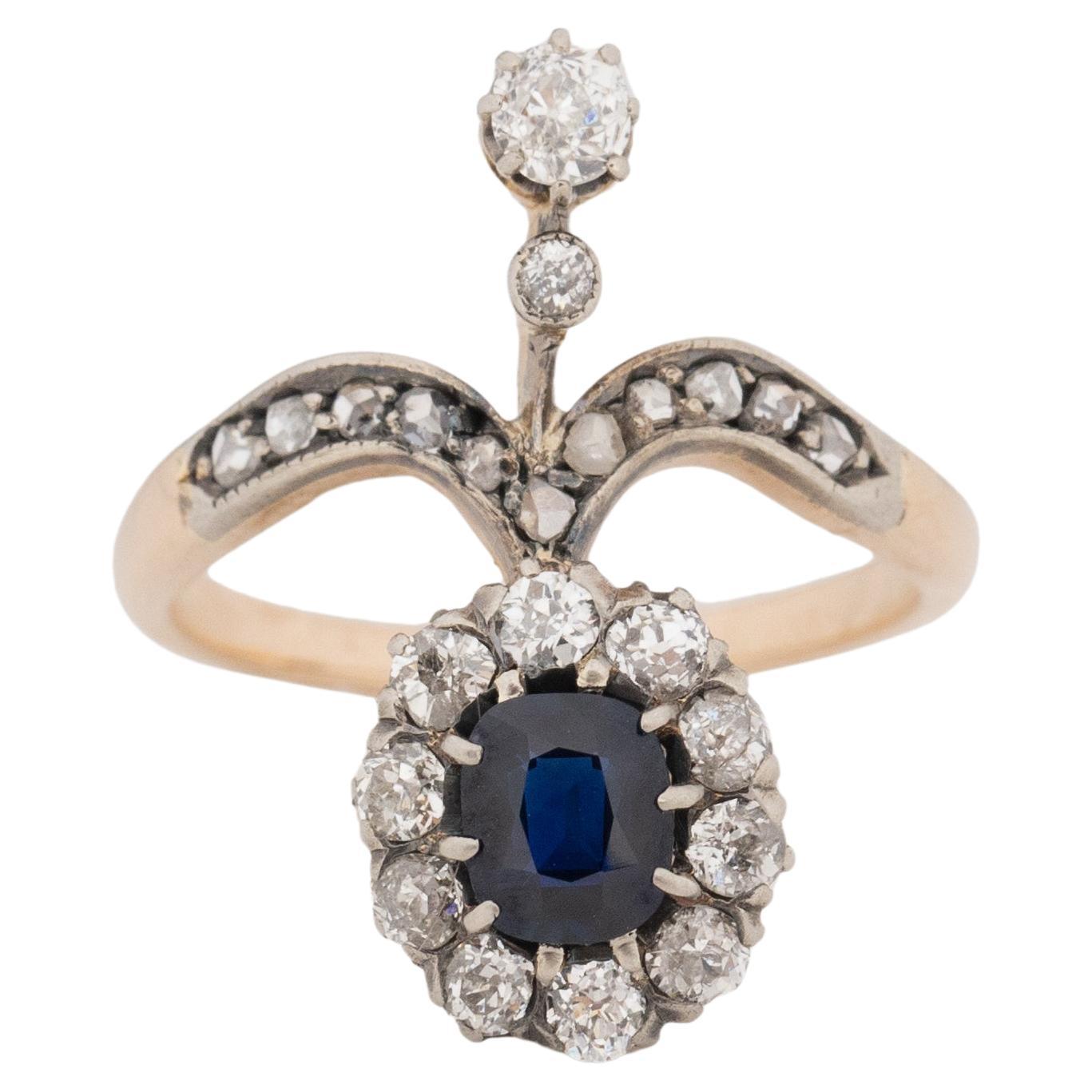 .90 Carat Edwardian Sapphire 14 Karat Yellow Gold/Platinum Engagement Ring For Sale