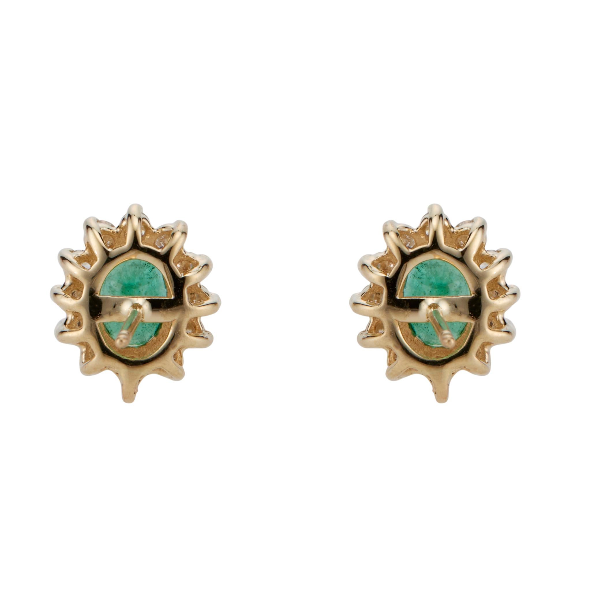 Women's .90 Carat Emerald Diamond Halo Yellow Gold Earrings For Sale