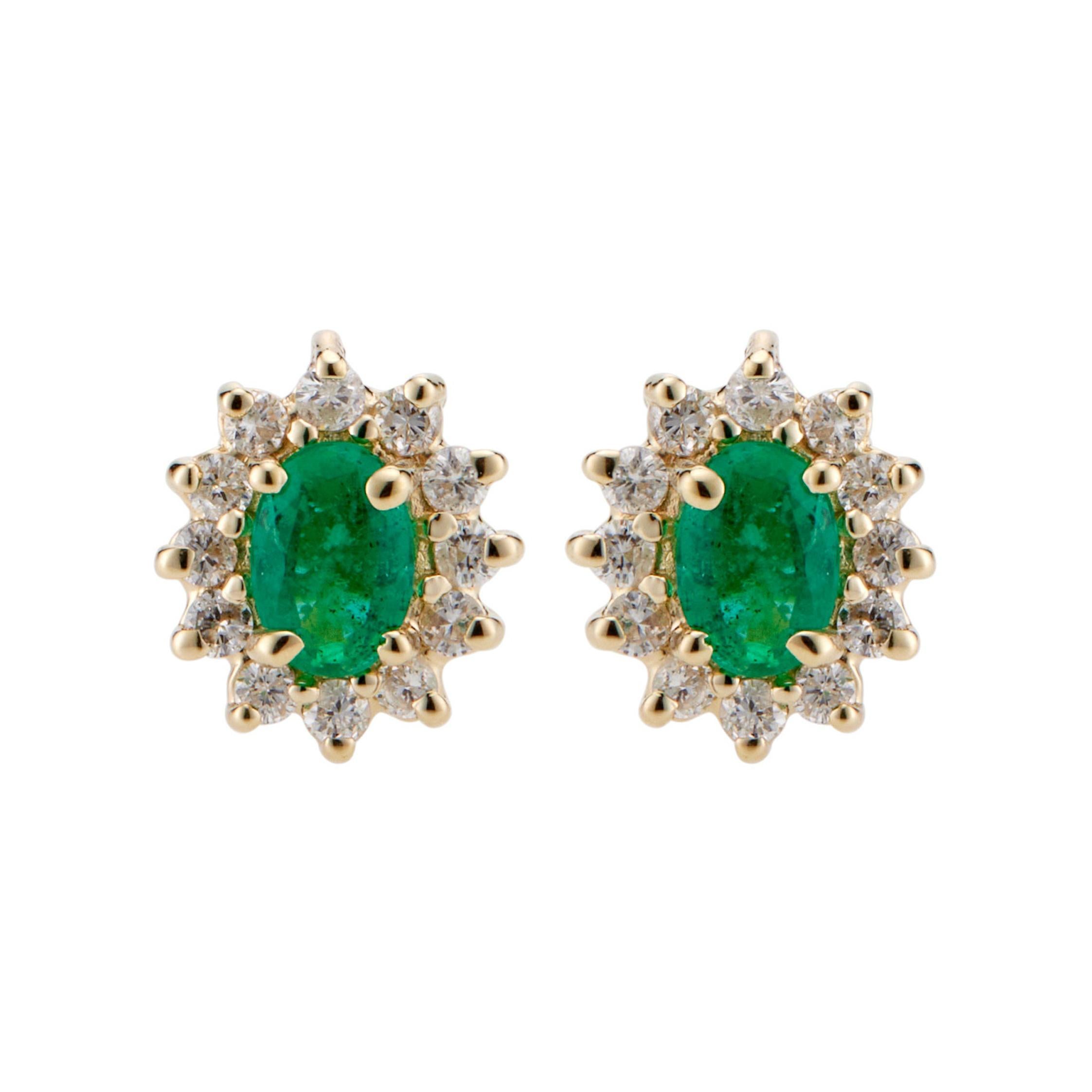 .90 Carat Emerald Diamond Halo Yellow Gold Earrings