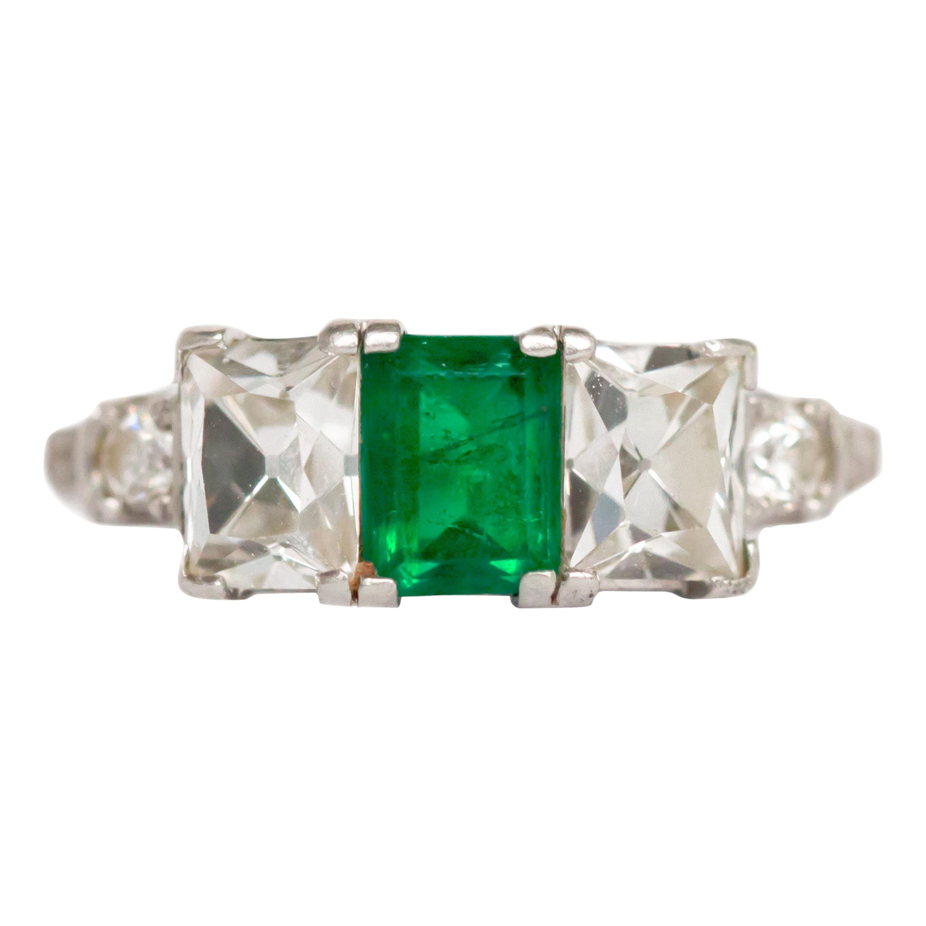 .90 Carat Emerald Platinum Engagement Ring For Sale