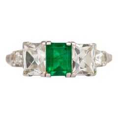 Antique .90 Carat Emerald Platinum Engagement Ring